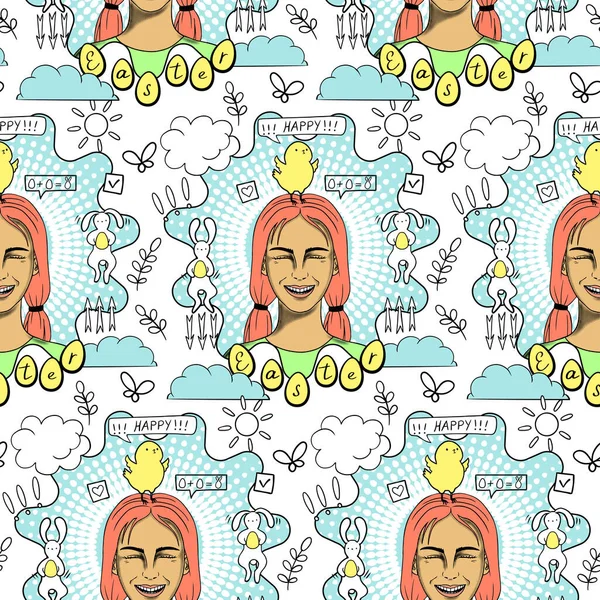 Happy Easter creative conceptual modern hand drawn doodle seamless pattern Vector Graphics