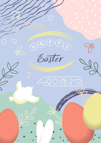 快乐的复活节手绘上蛋壳和兔子 免版税图库插图