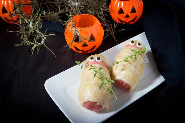 Halloween treat sausage in the dough — Stock Photo, Image