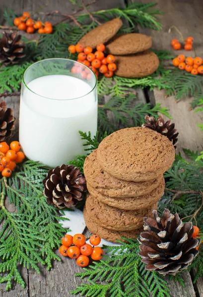 Christmas cookie and milk for Santa — Stock Photo, Image