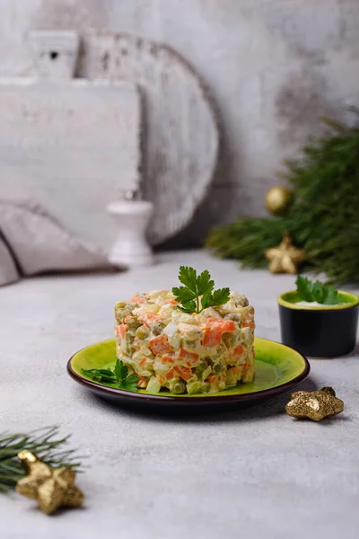 Traditional New year Russian salad Olivier — Stock Photo, Image