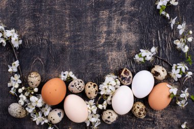 Çiçekli tavuk ve bıldırcın yumurtaları.