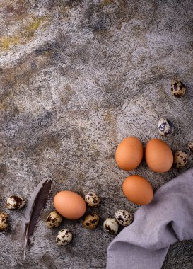 Taş zeminde tavuk ve bıldırcın yumurtası
