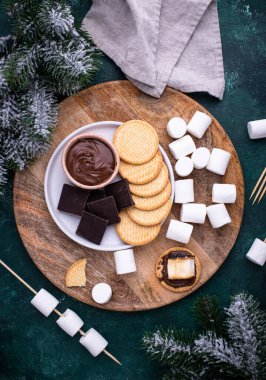 Smores with marshmallow, chocolate and crackers