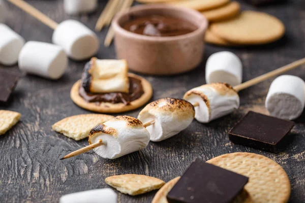 Olores con malvavisco, chocolate y galletas saladas —  Fotos de Stock