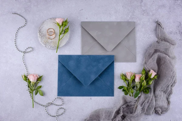 Hochzeitseinladung Leere Karte Mit Kuvert Speichern Sie Das Datumskonzept — Stockfoto