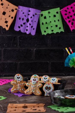 Kurabiye şekeri şeklinde Kurabiyeler Günü. Meksika Cadılar Bayramı Dia de los Muertos