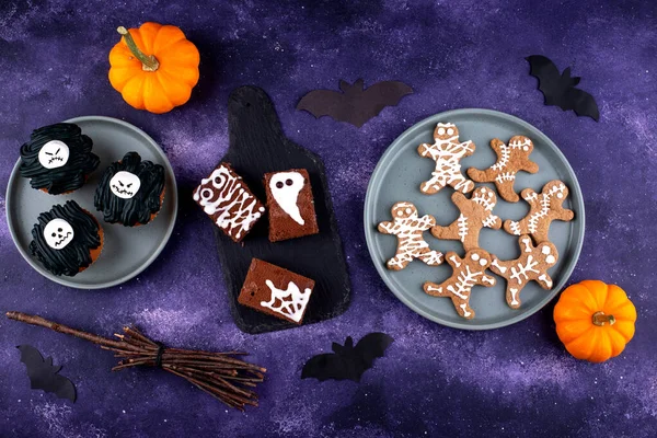 Enge Halloween Desserts Mammacookies Monstercupcakes Spookbrownie — Stockfoto