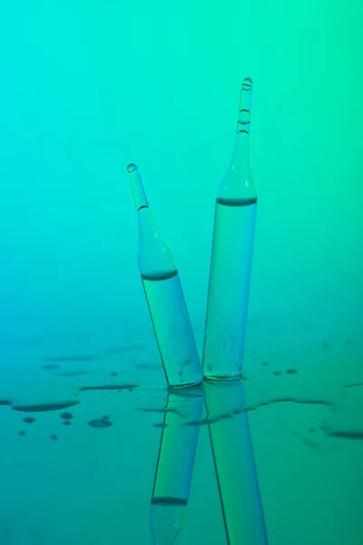 Glass Ampules Serum Vitamins Duotone Color Light Background — Stock Photo, Image