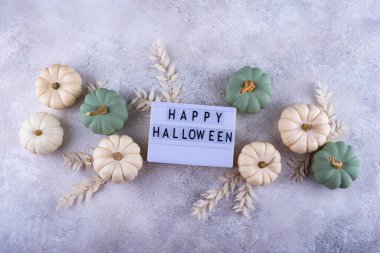 Elegant no scary Halloween decor with white pumpkin and skull