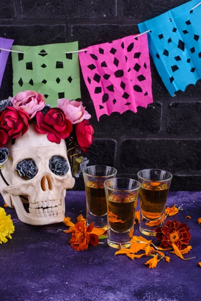 Marigold Tequila Dia Los Muertos Ünneplésére — Stock Fotó