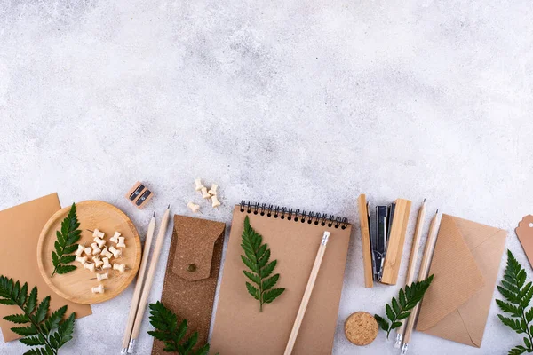 Eco Wooden Craft Stationery Sustainable Zero Waste Natural Life Concept — Foto de Stock