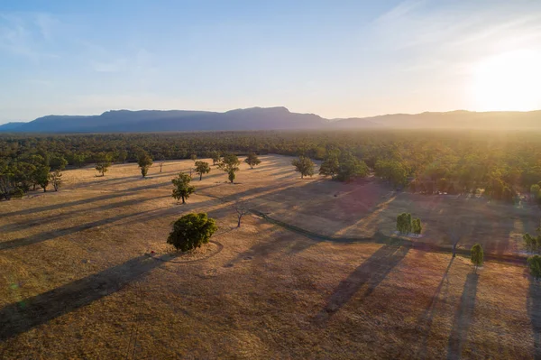 Matahari Terbenam Yang Indah Pedalaman Australia Pemandangan Udara — Stok Foto