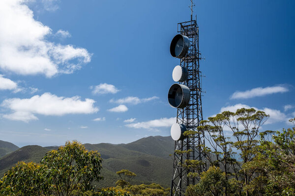 Communication Tower Australian Outback Atainst Blue Sky Text Space Stock Photo