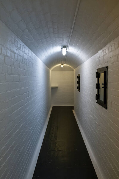 Narrow Corridor White Bricks Old Historic Fortification Royalty Free Stock Images