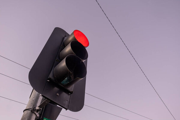Looking Red Traffic Light Sky Sunset Copy Space Stock Image