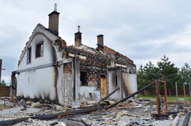 Dmytrivka village, Kyiv region, Ukraine - April 06, 2022: Private house destroyed by the russian occupiers in the result of shelling.