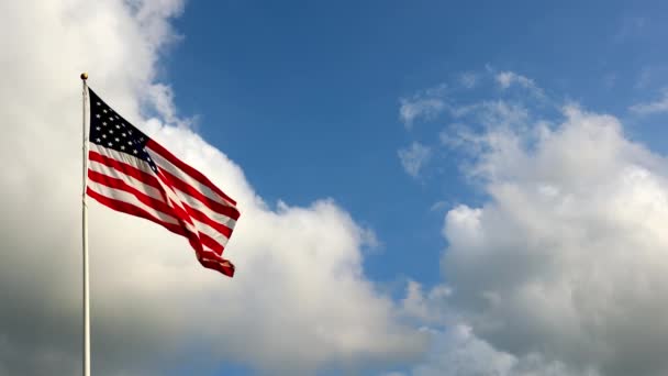 Real American Flag Waving Wind Slow Motion Vibrant Red White — Vídeo de Stock