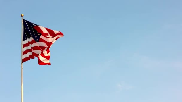 Bela Bandeira Americana Acenando Vento Com Cores Brancas Azuis Vermelhas — Vídeo de Stock