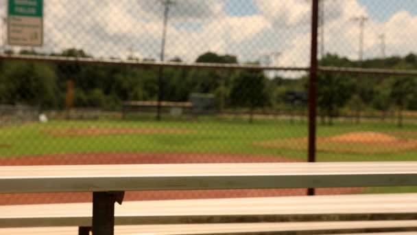 Camera Moves Baseball Bleaches Glove Ball — Vídeos de Stock