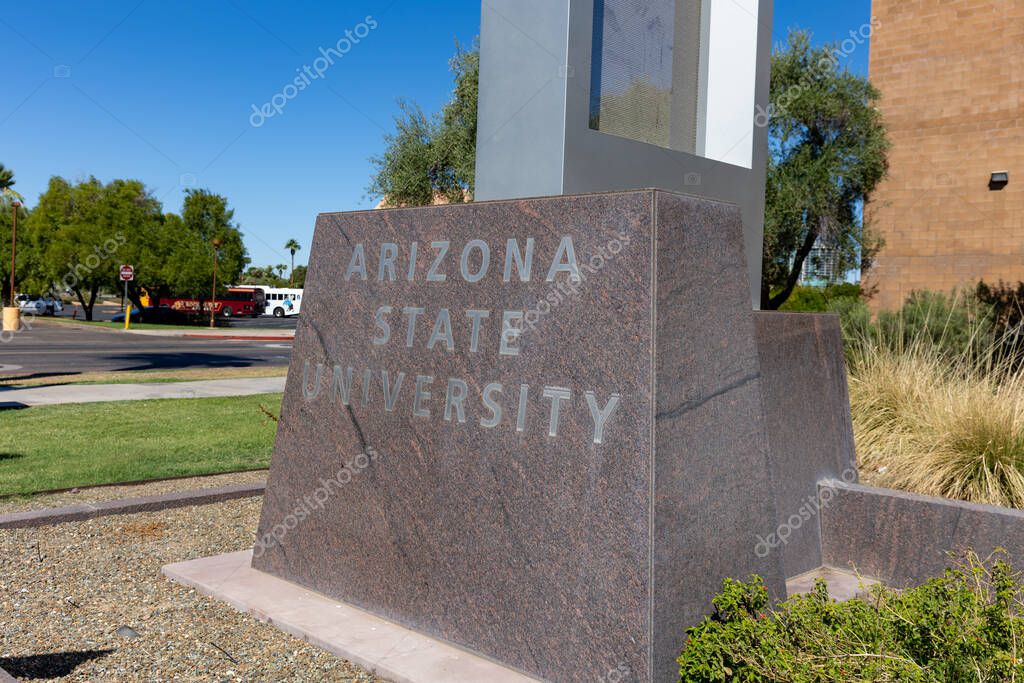 Tempe, AZ - September 2022: Arizona State University sign on campus