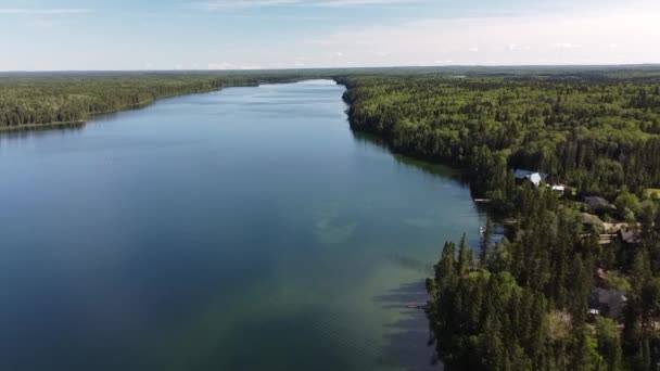 Beautiful Aerial View Lake Blue Sky Clouds Trees Nature Landscape — Stockvideo