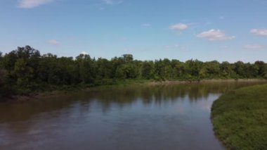 flying over river and forest at Beaudry Provincial Park in Manitoba in the summer