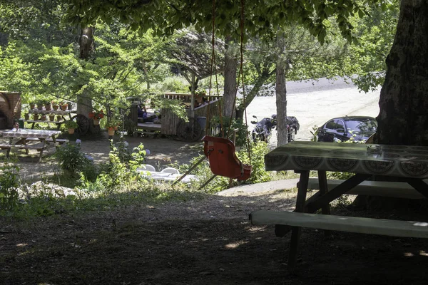 Parktaki eski ahşap bank.