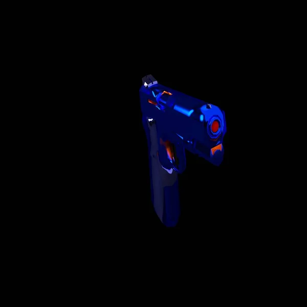 Pistola Uma Mão Sobre Fundo Colorido Iluminado Reflexos Luzes — Fotografia de Stock