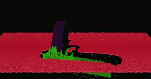 Handfeuerwaffe Aus Beweglichen Partikeln Und Led Vhs Bildschirm Overlay Effekt — Stockvideo
