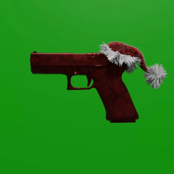 Uma Mão Arma Fogo Com Tema Natal Boné Natal Fundo — Fotografia de Stock