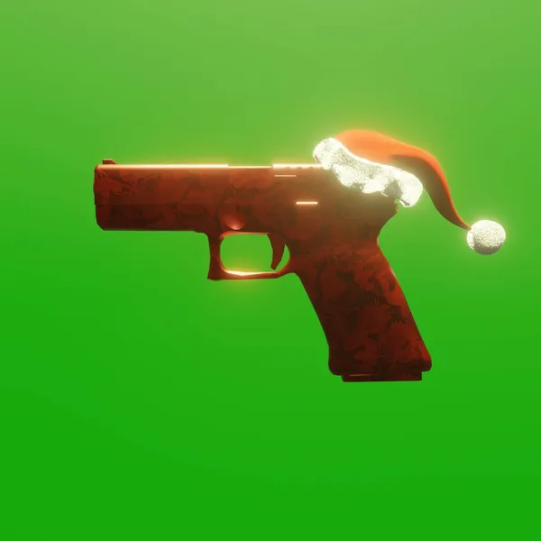 Uma Mão Arma Fogo Com Tema Natal Boné Natal Fundo — Fotografia de Stock