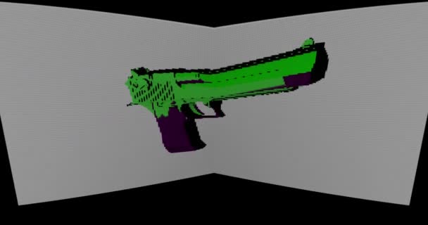 Animación Una Pistola Hecha Partículas Movimiento Efecto Superposición Pantalla Led — Vídeo de stock