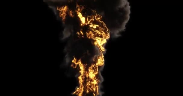 Реалістична Анімація Помаранчевого Вогню Димом Чорному Тлі Палаюче Полум — стокове відео