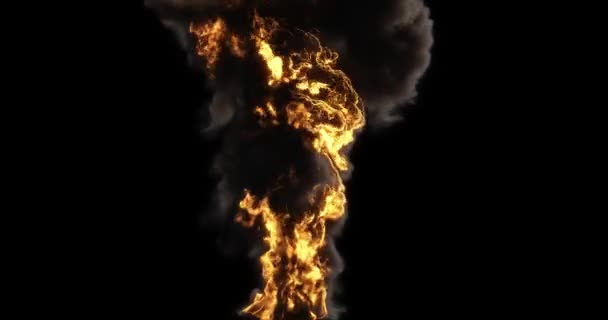 Realistische Animatie Van Oranje Vuur Met Rook Een Zwarte Achtergrond — Stockvideo
