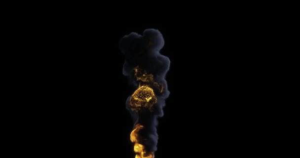 Animazione Realistica Fuoco Arancione Con Fumo Sfondo Nero Fiamme Ardenti — Video Stock