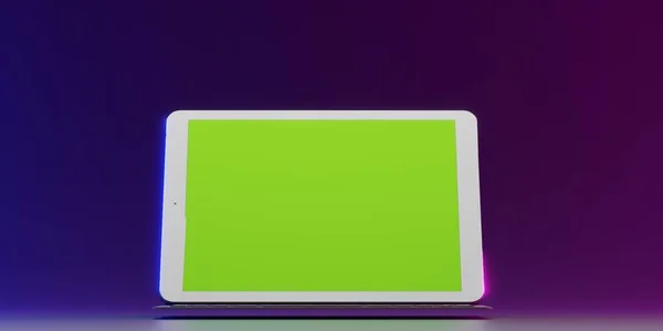 Tablett Med Grön Skärm Och Färgglad Bakgrund — Stockfoto