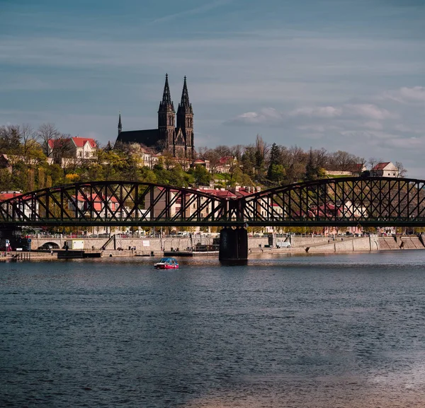 Panoramatický Výhled Pražský Katedrálový Hrad Svateo Vítá Vltava Řeku Mosty — Stock fotografie