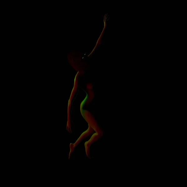 Ilustración Mujer Joven Desnuda Acabado Mano Extendida Bajo Luz Color — Foto de Stock