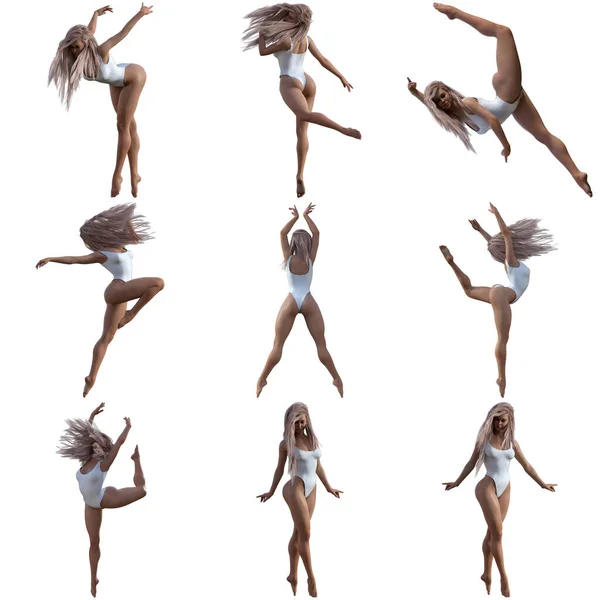 Pacote Belas Bailarinas Fundo Branco Ilustração Bailarina Tanque Fadas Top — Fotografia de Stock