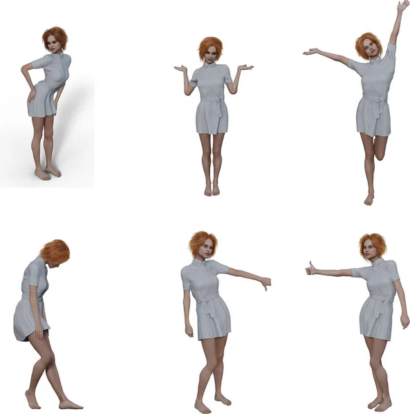 Set Vrouwelijke Slanke Figuren Gekleed Als Verpleegkundigen Met Bruin Haar — Stockfoto