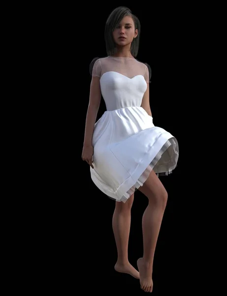 Зрелая Красивая Женщина Белом Платье Позирует Темном Фоне — стоковое фото