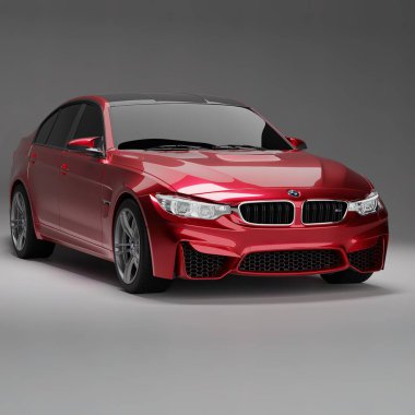 Model hızlı spor sedan araba ve hafif arka plan 3D gerçekçi illüstrasyon