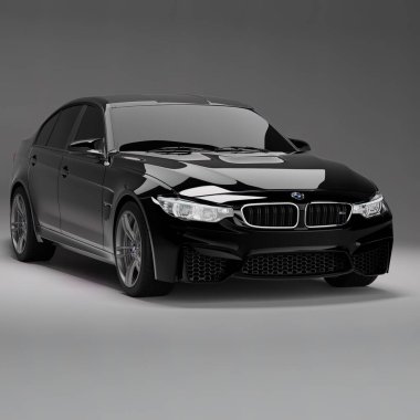 Model hızlı spor sedan araba ve hafif arka plan 3D gerçekçi illüstrasyon