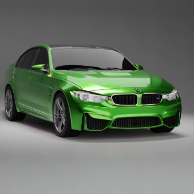 Model hızlı spor sedan araba ve hafif arka plan 3D gerçekçi illüstrasyon