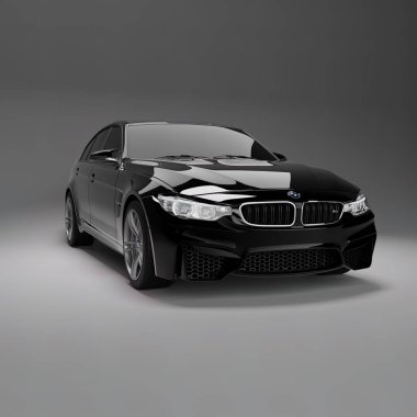 Model hızlı spor sedan araba ve hafif arka plan 3D gerçekçi illüstrasyon