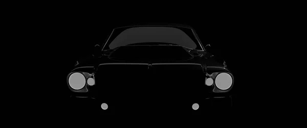 Sylwetka Starego Polerowanego Czarno Samochodu Ciemności Oświetlonego Światłem — Zdjęcie stockowe
