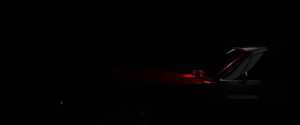 Karanlıkta Aydınlık Eski Siyah Renkli Bir Arabanın Silüeti — Stok fotoğraf