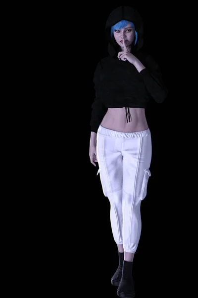 Prachtige Jonge Vrouw Sweatshirt Hoodie Poses Witte Achtergrond Illustratie — Stockfoto