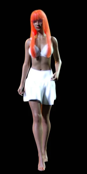 Młoda Piękna Kobieta Figurą Sportową Pomarańczowymi Włosami Stanowi Pod Światło — Zdjęcie stockowe